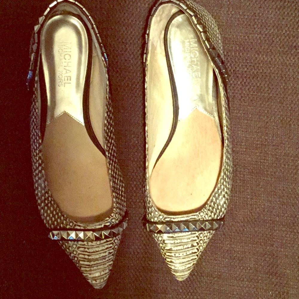 MICHAEL KORS SNAKE SKIN STUDDED FLATS